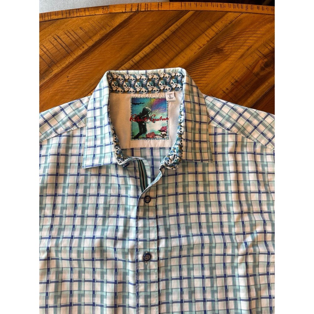 Robert Graham Green Blue Skulls Embroidered Men’s Size L Button Down Dress Shirt